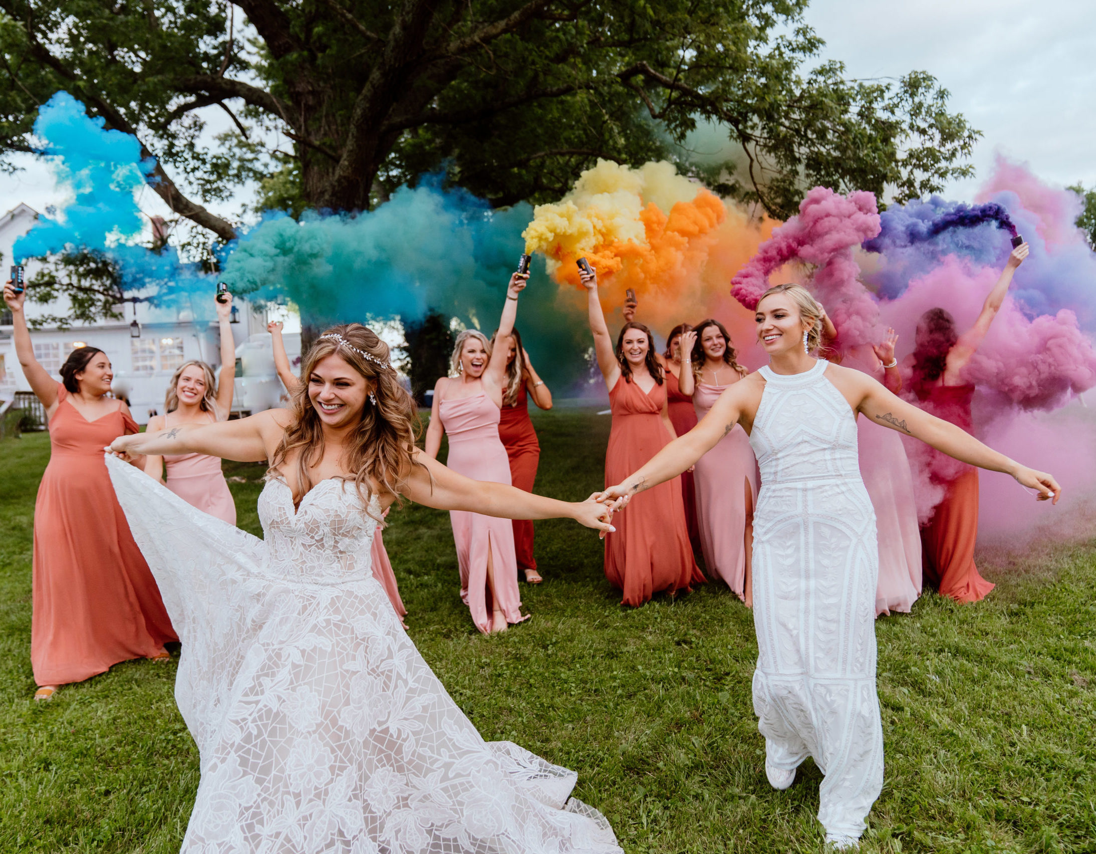Colorful smoke bombs wedding sparkler alternative